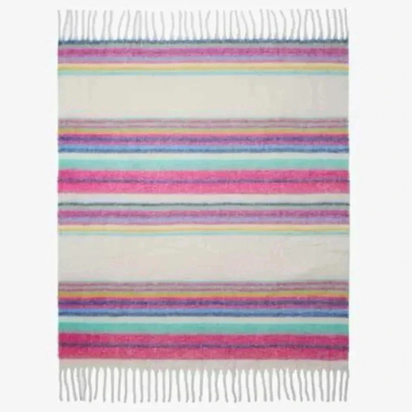 Free People Skye Stripe Fringe Throw Blanket, Cozy Rainbow Accent Blanket, OS - Picture 1 of 8